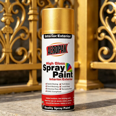 Aeropak 400ml Acrylique haut lustre métallique pour la vente en gros Couleur personnalisée OEM Peinture à pulvériser en or revêtement liquide Automobile maison